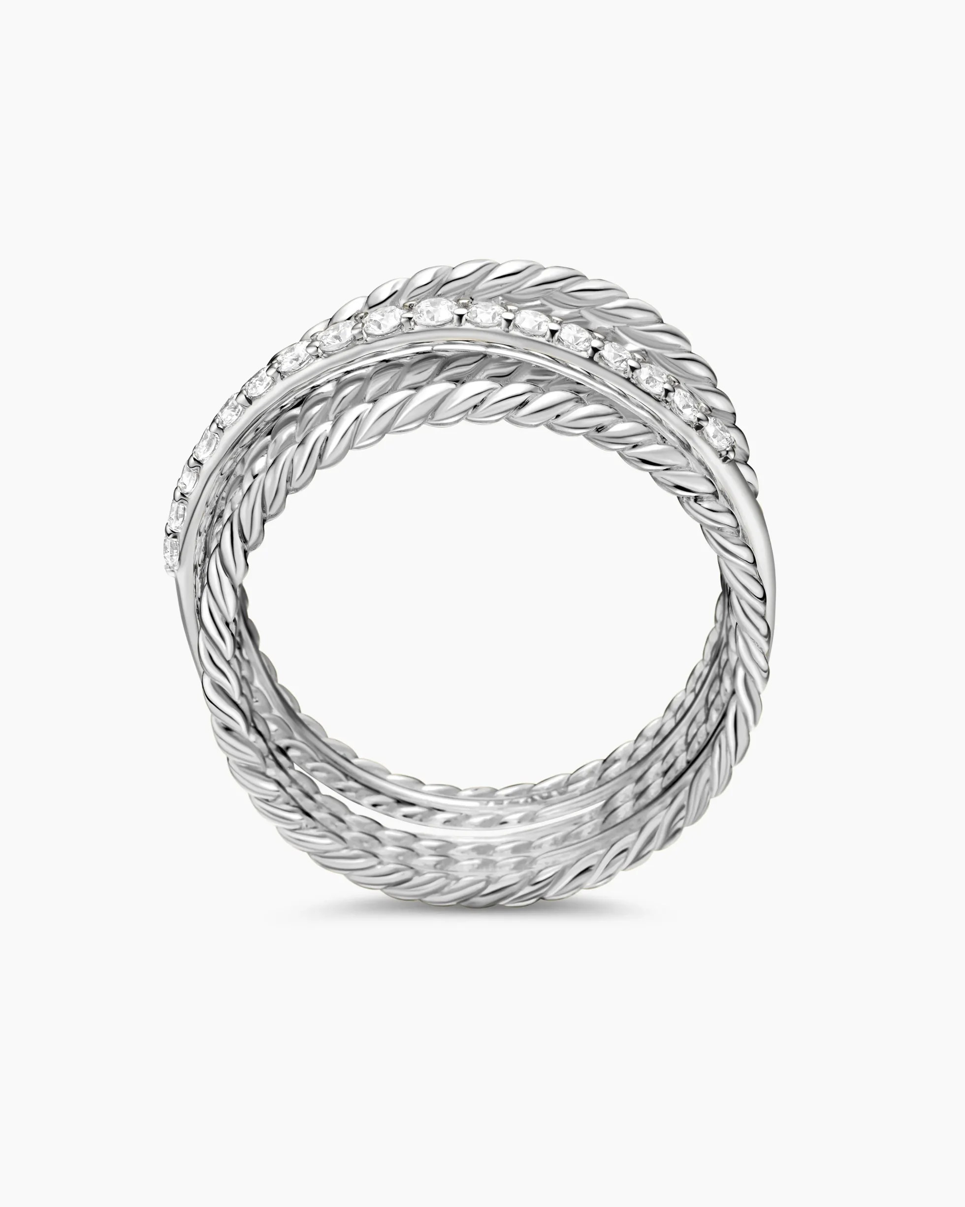 Crossover Ring Sterling Silver with Diamonds, 12mm