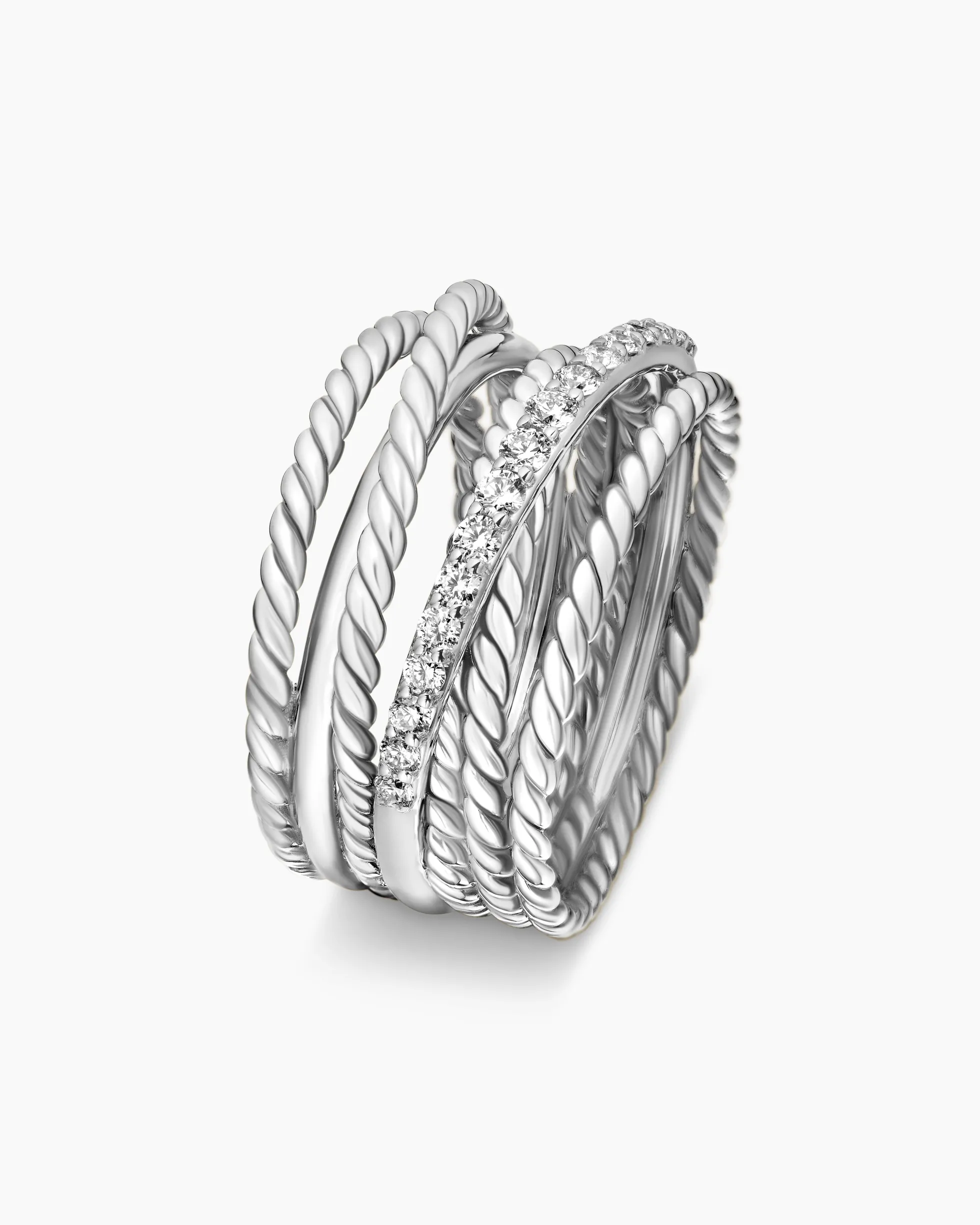 Crossover Ring Sterling Silver with Diamonds, 12mm