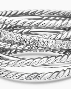 Crossover Ring Sterling Silver with Diamonds, 12mm