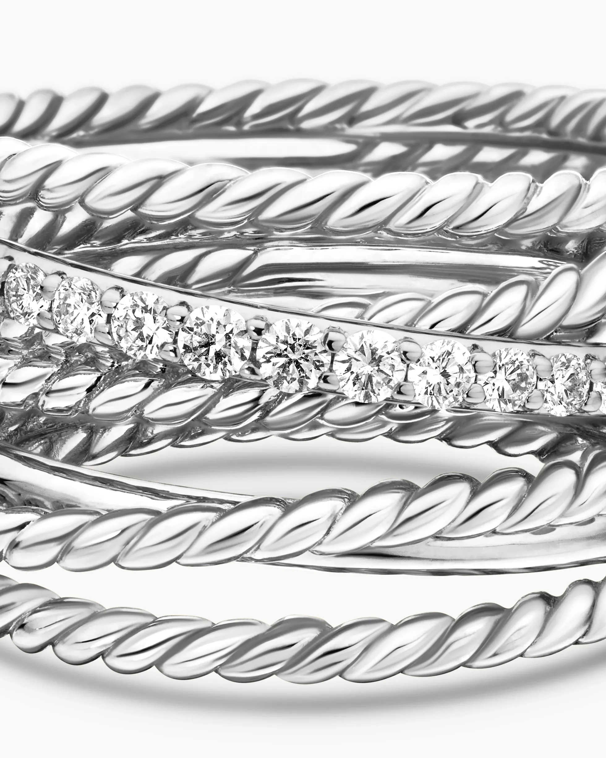 Crossover Ring Sterling Silver with Diamonds, 12mm