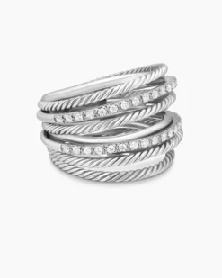 Crossover Ring Sterling Silver with Diamonds, 17.8mm