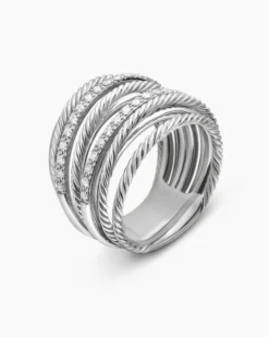 Crossover Ring Sterling Silver with Diamonds, 17.8mm