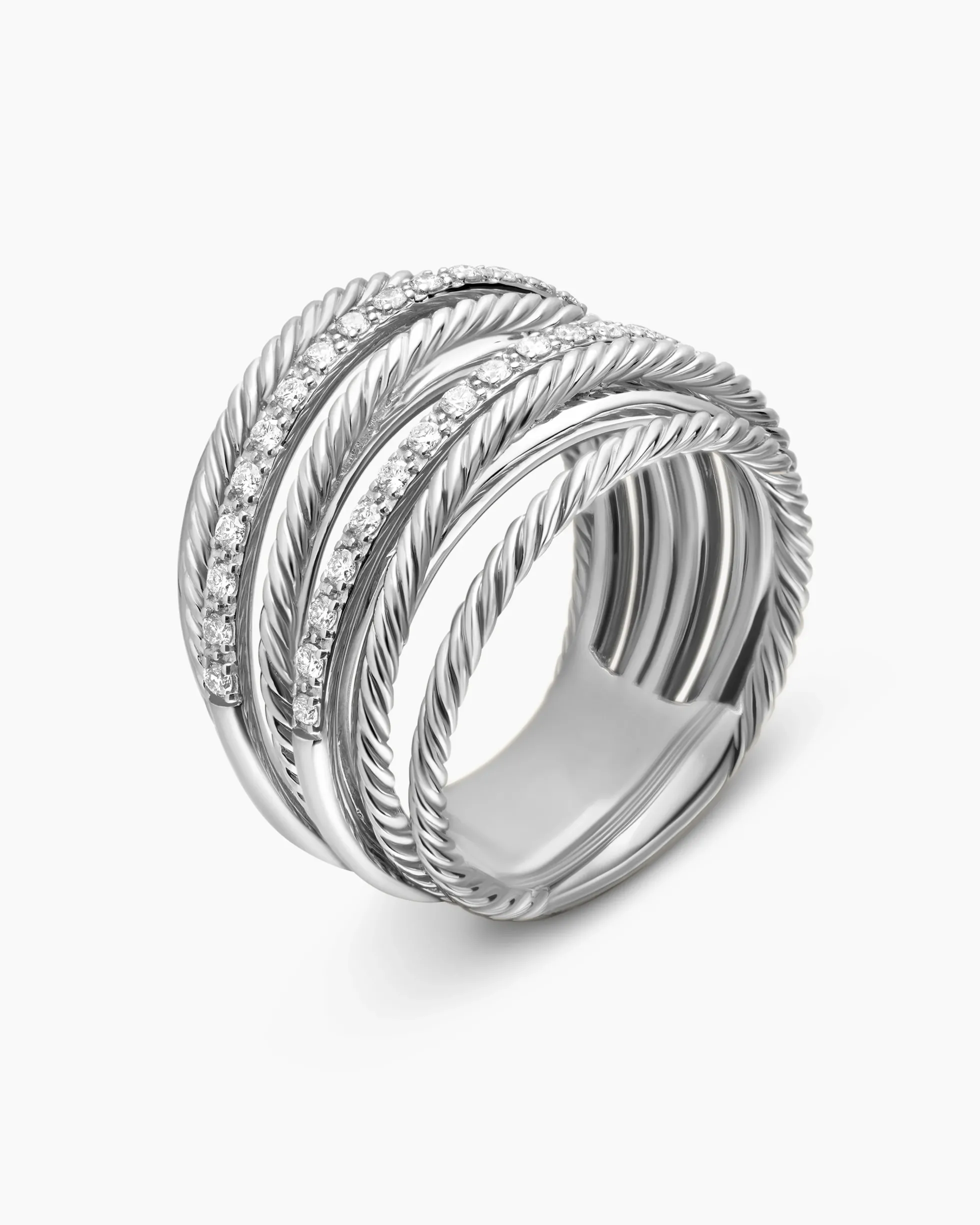 Crossover Ring Sterling Silver with Diamonds, 17.8mm