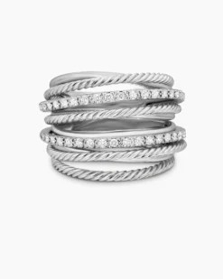 Crossover Ring Sterling Silver with Diamonds, 17.8mm