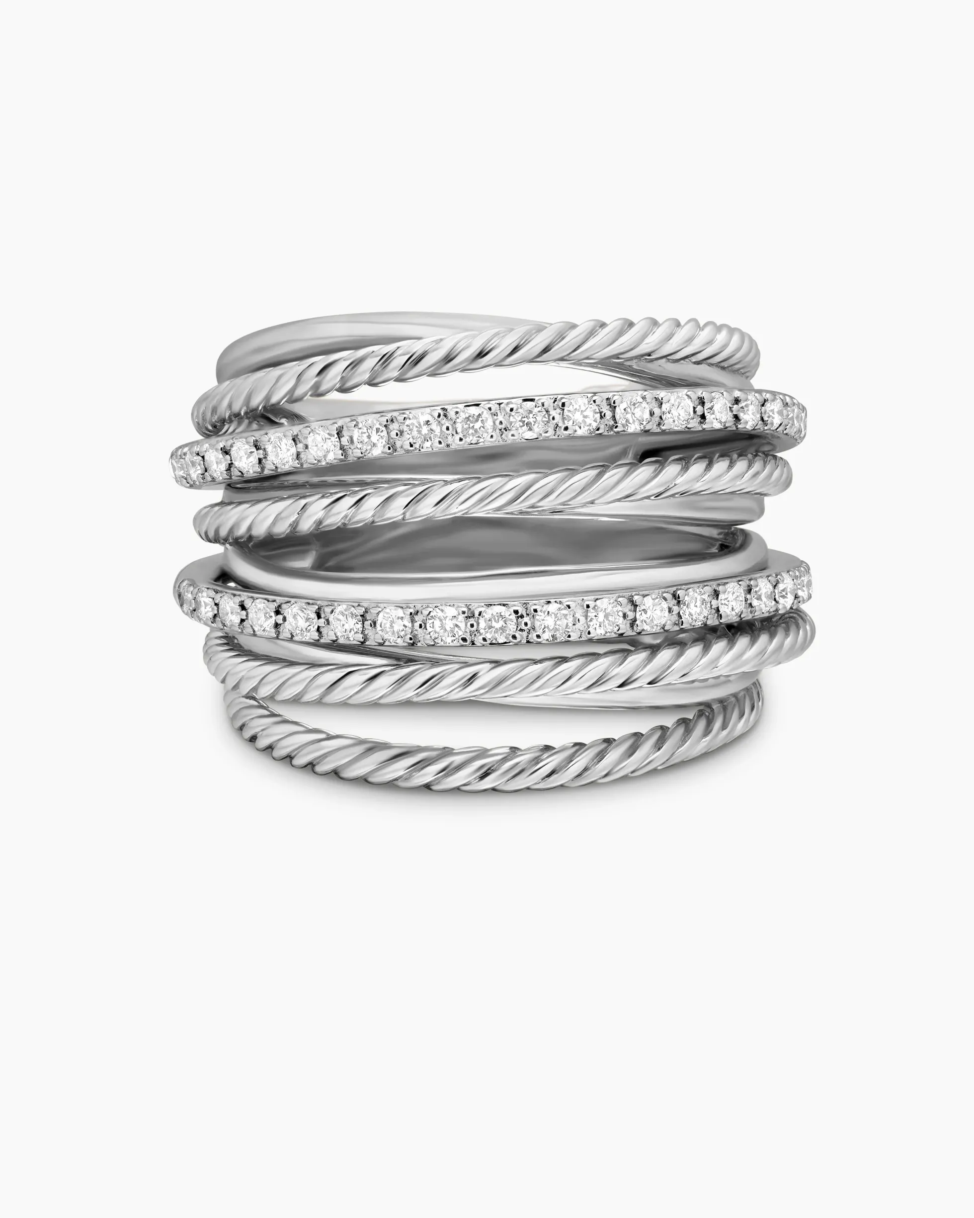 Crossover Ring Sterling Silver with Diamonds, 17.8mm