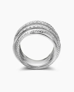 Crossover Ring Sterling Silver with Diamonds, 17.8mm