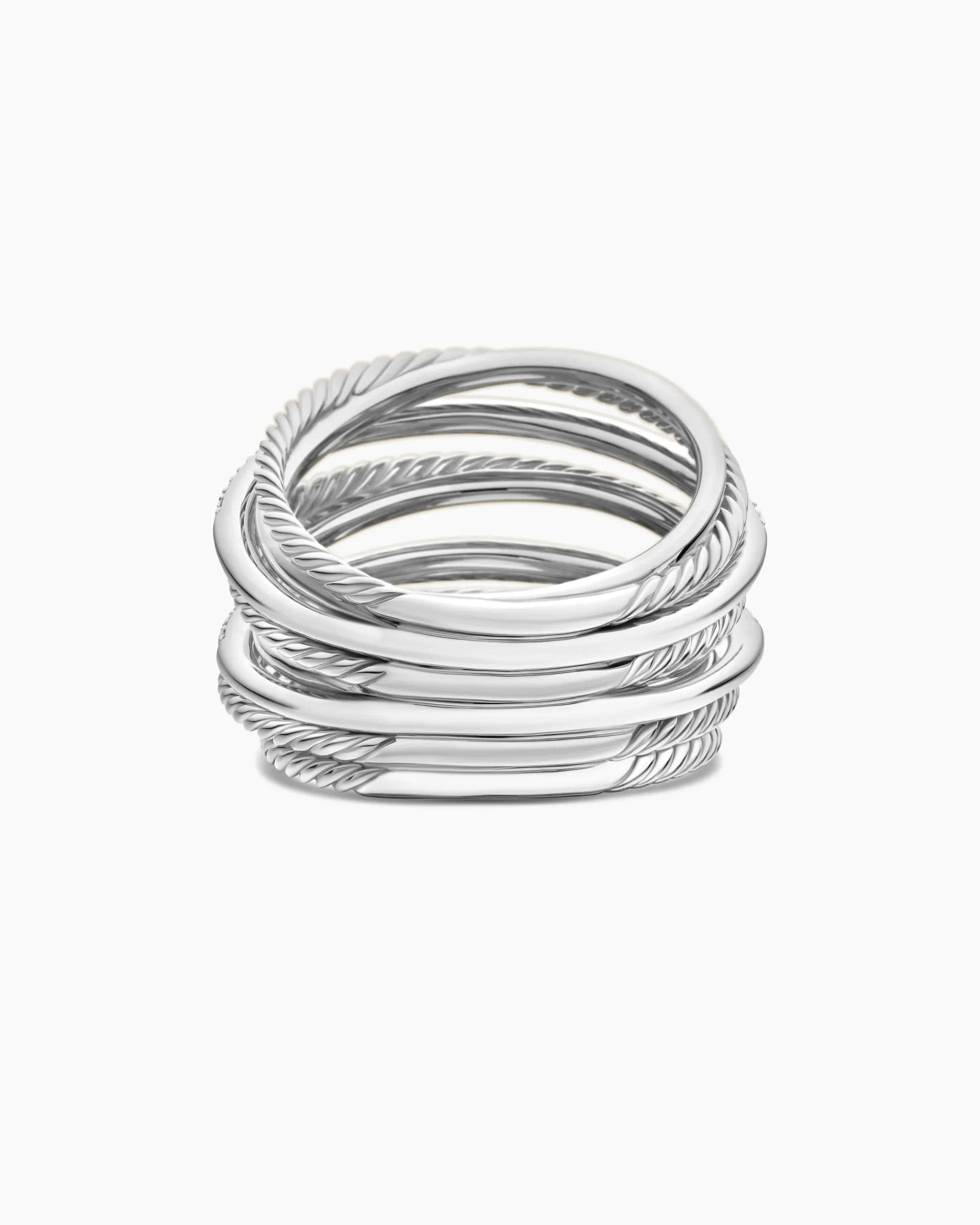 Crossover Ring Sterling Silver with Diamonds, 17.8mm