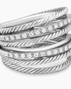 Crossover Ring Sterling Silver with Diamonds, 17.8mm
