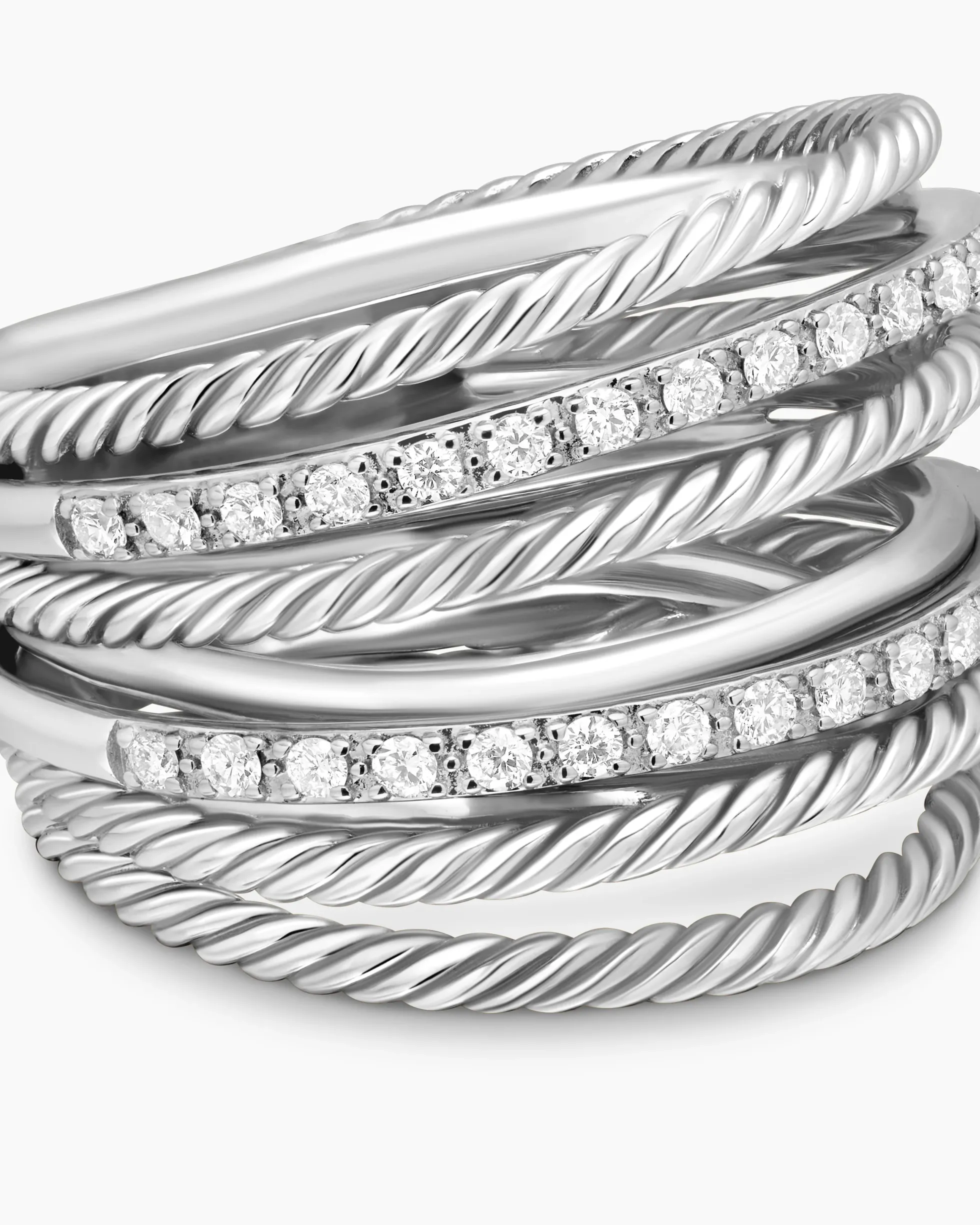 Crossover Ring Sterling Silver with Diamonds, 17.8mm