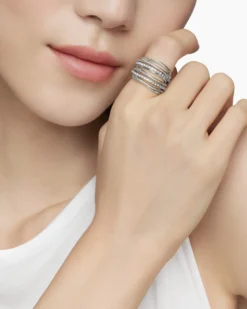 Crossover Ring Sterling Silver with Diamonds, 17.8mm
