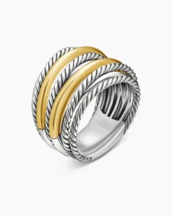 Crossover Ring Sterling Silver with 18K Yellow Gold, 17.8mm