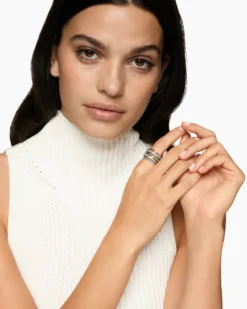 Crossover Seven Row Ring Sterling Silver with 18K Yellow Gold and Diamonds, 16mm