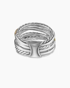 Crossover Seven Row Ring Sterling Silver with 18K Yellow Gold and Diamonds, 16mm