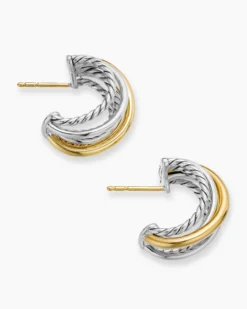 Crossover Shrimp Earrings Sterling Silver with 18K Yellow Gold, 19.5mm