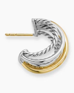 Crossover Shrimp Earrings Sterling Silver with 18K Yellow Gold, 19.5mm