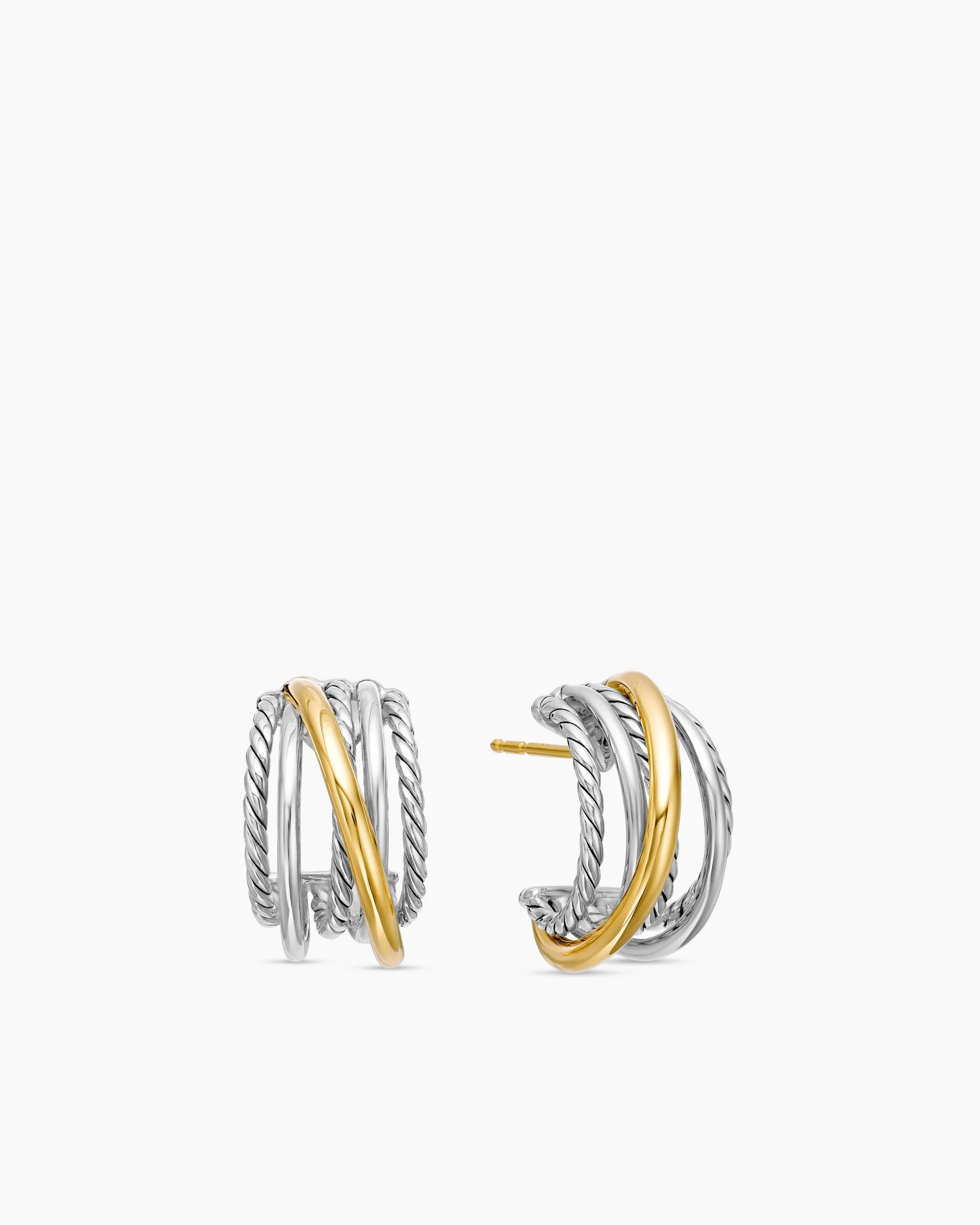 Crossover Shrimp Earrings Sterling Silver with 18K Yellow Gold, 19.5mm