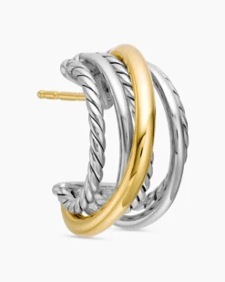 Crossover Shrimp Earrings Sterling Silver with 18K Yellow Gold, 19.5mm