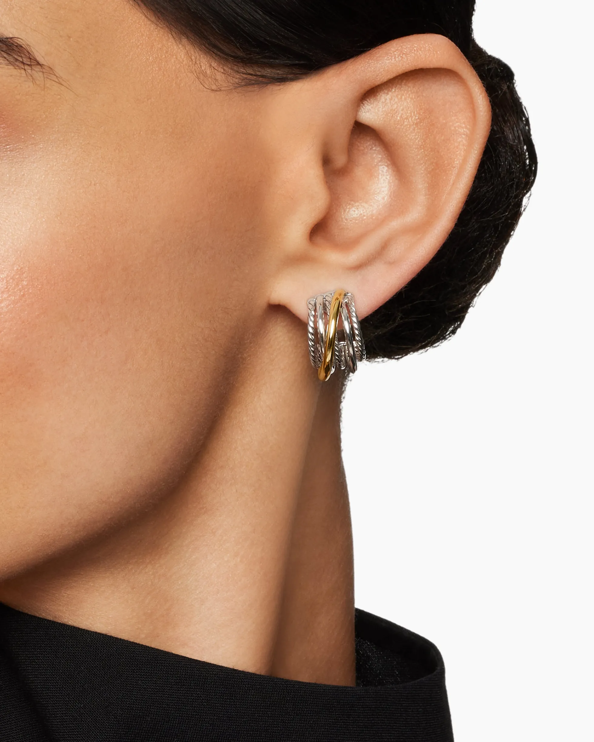 Crossover Shrimp Earrings Sterling Silver with 18K Yellow Gold, 19.5mm