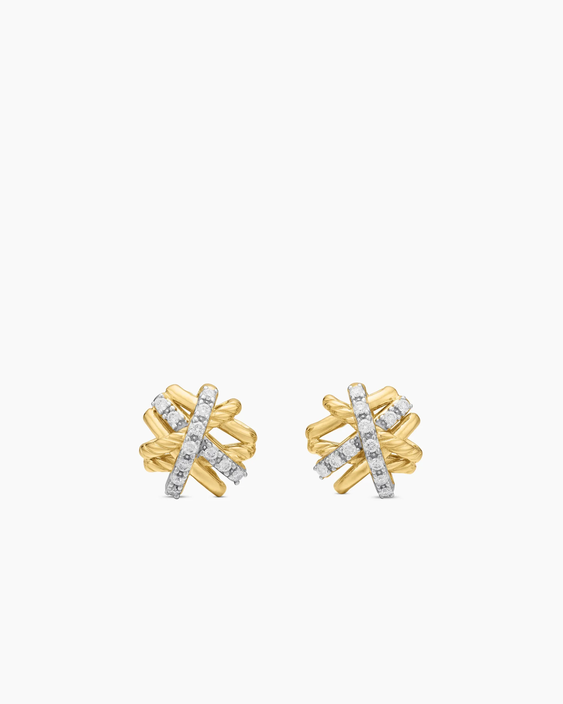 Crossover Stud Earrings 18K Yellow Gold with Diamonds, 11mm