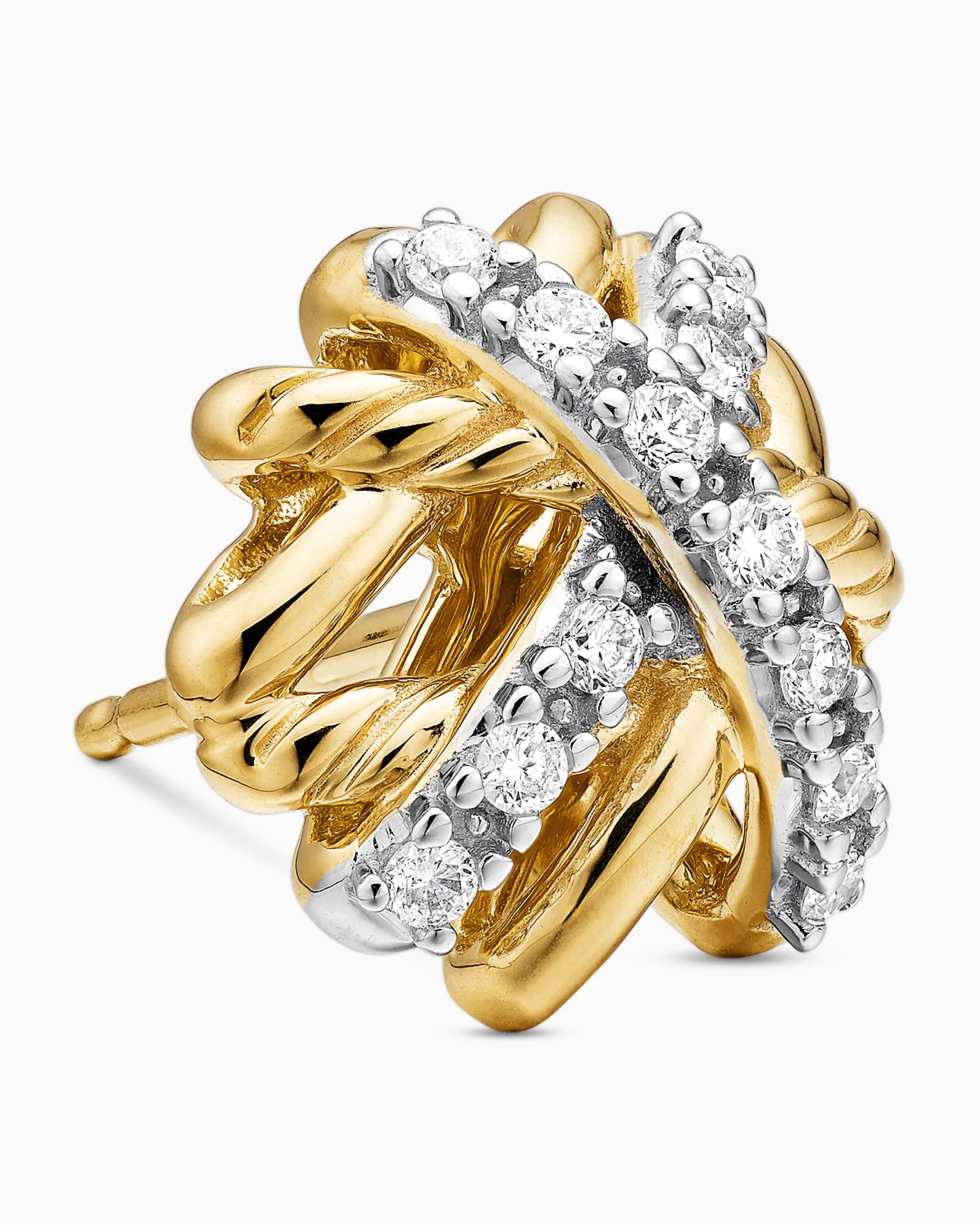 Crossover Stud Earrings 18K Yellow Gold with Diamonds, 11mm