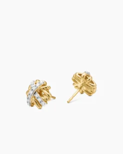 Crossover Stud Earrings 18K Yellow Gold with Diamonds, 11mm