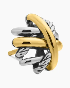 Crossover Stud Earrings Sterling Silver with 18K Yellow Gold, 11mm