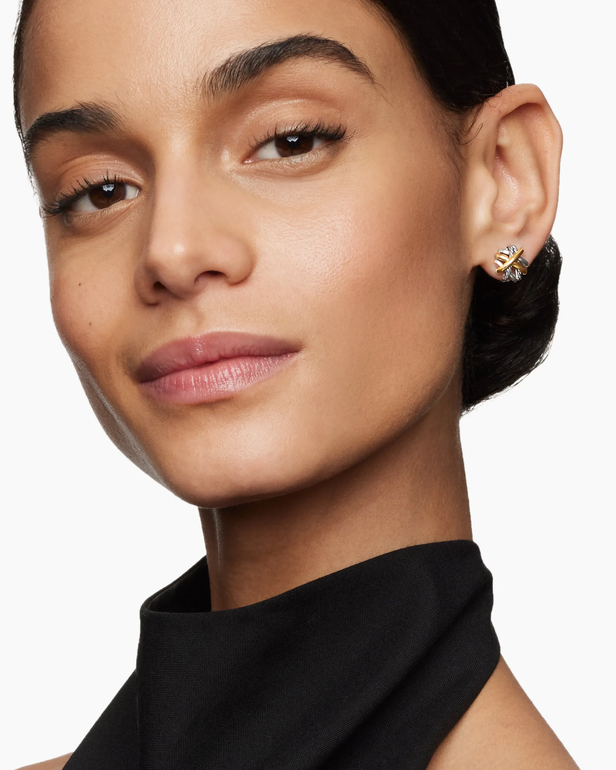 Crossover Stud Earrings Sterling Silver with 18K Yellow Gold, 11mm