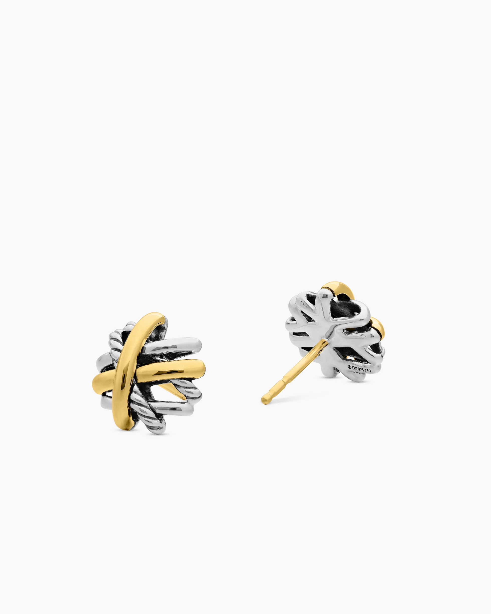 Crossover Stud Earrings Sterling Silver with 18K Yellow Gold, 11mm