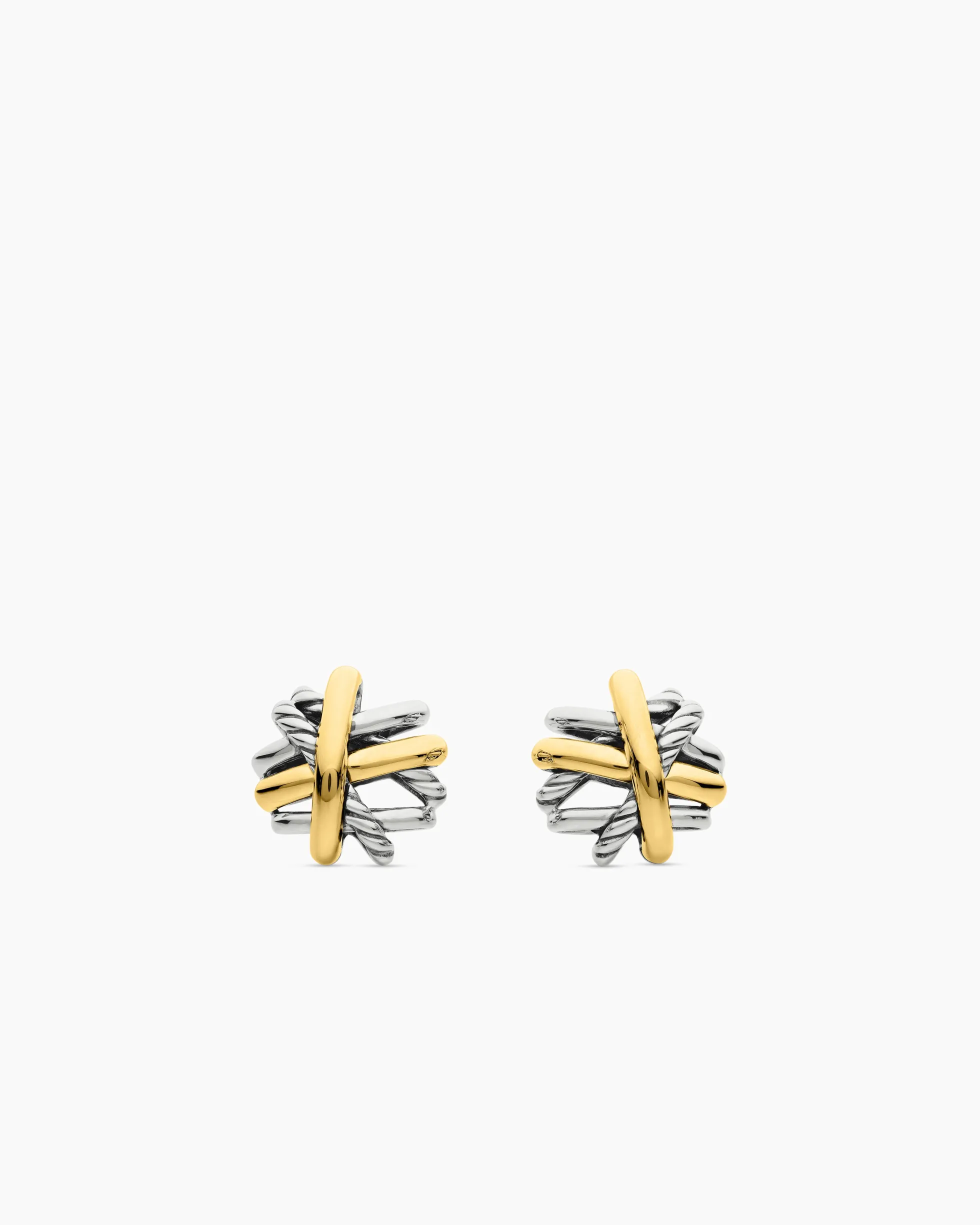 Crossover Stud Earrings Sterling Silver with 18K Yellow Gold, 11mm