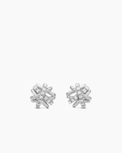 Crossover Stud Earrings Sterling Silver with Diamonds, 11mm