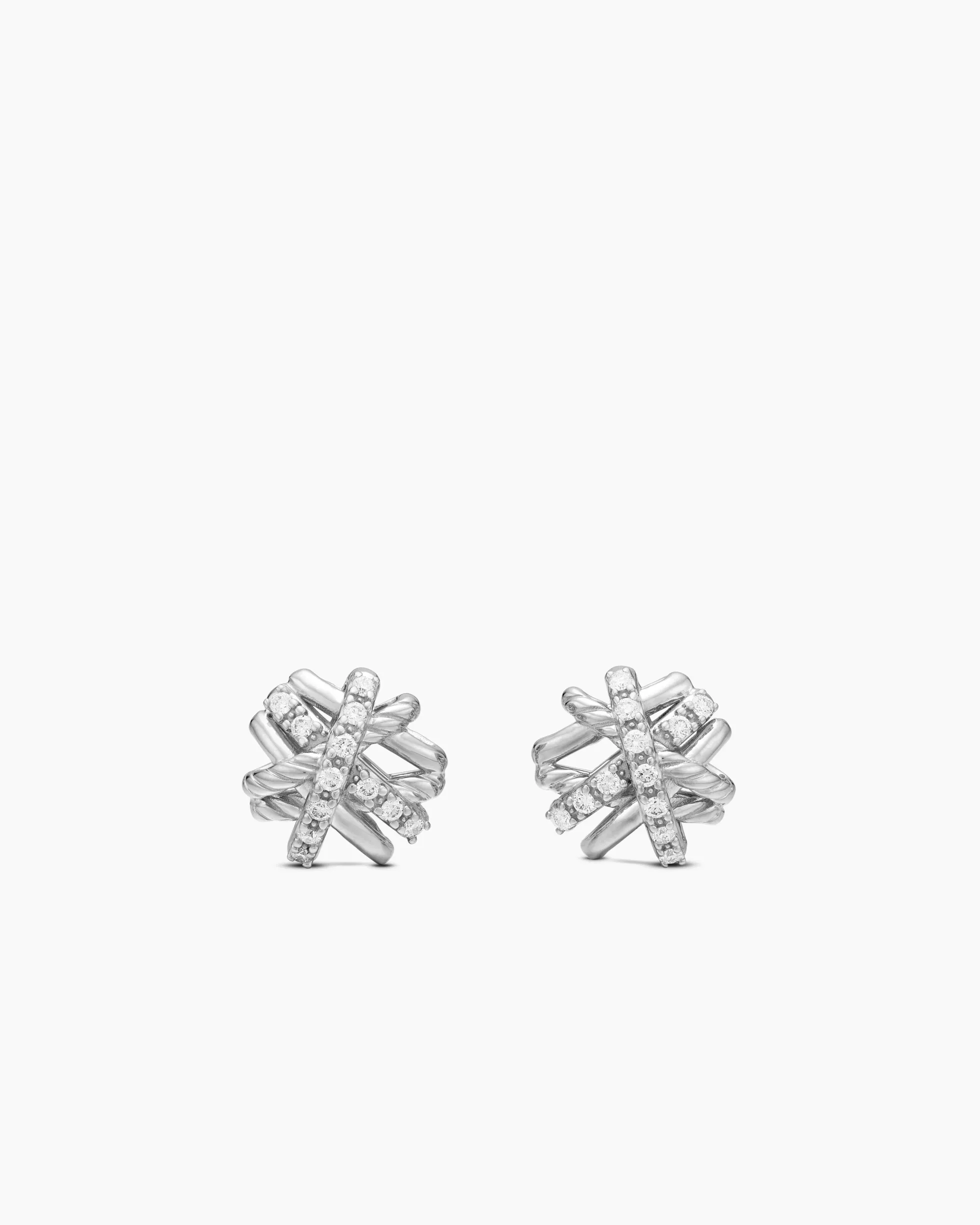 Crossover Stud Earrings Sterling Silver with Diamonds, 11mm