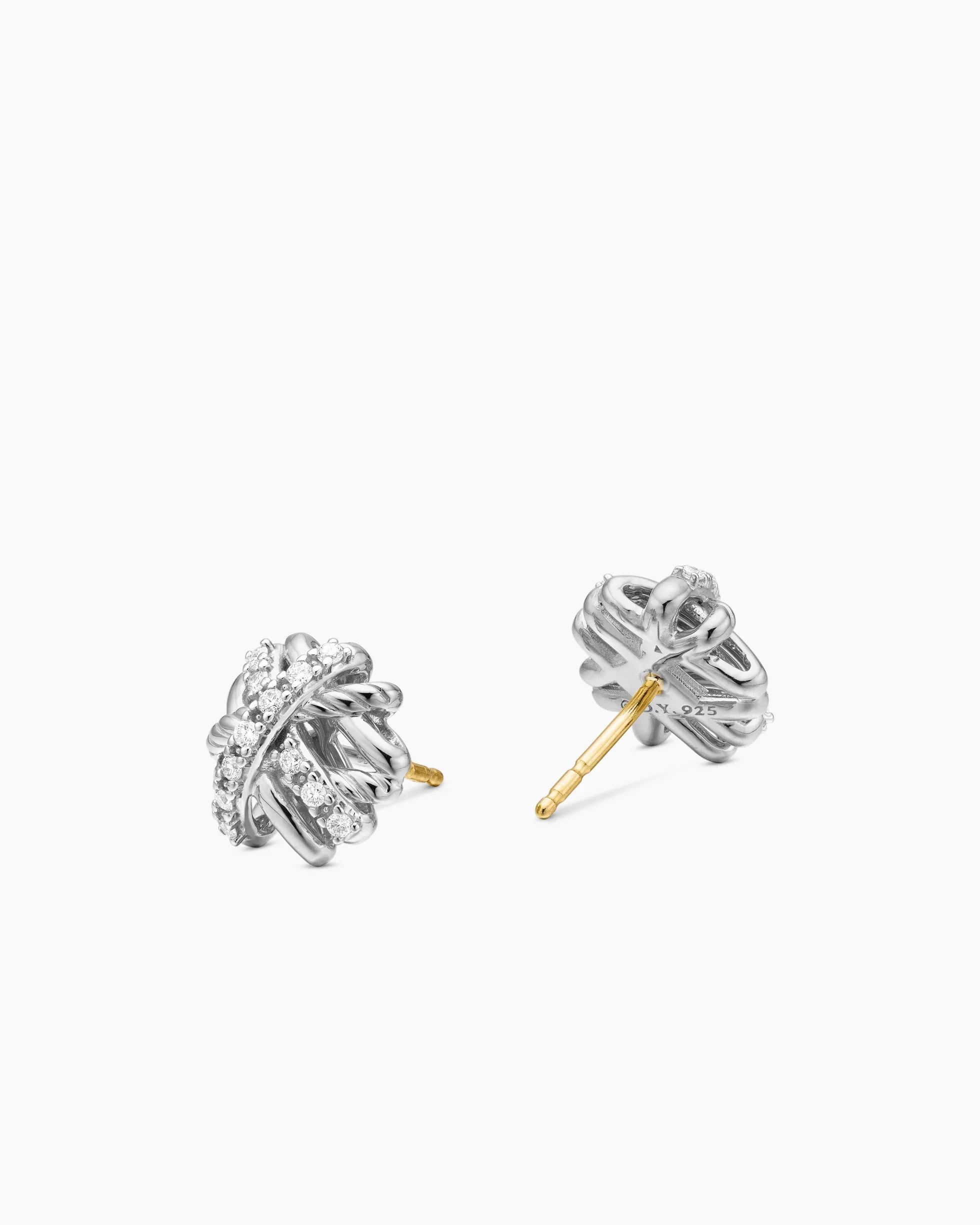 Crossover Stud Earrings Sterling Silver with Diamonds, 11mm