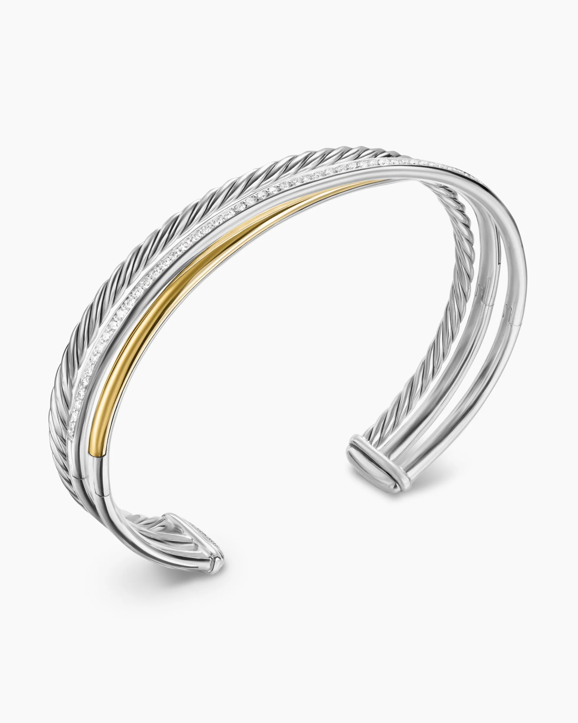 Crossover Three Row Bracelet Sterling Silver with 18K Yellow Gold and Diamonds, 11mm