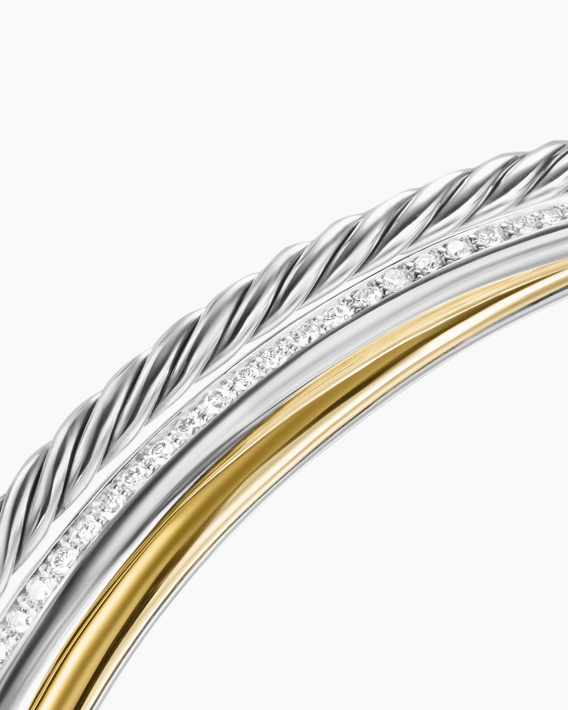 Crossover Three Row Bracelet Sterling Silver with 18K Yellow Gold and Diamonds, 11mm