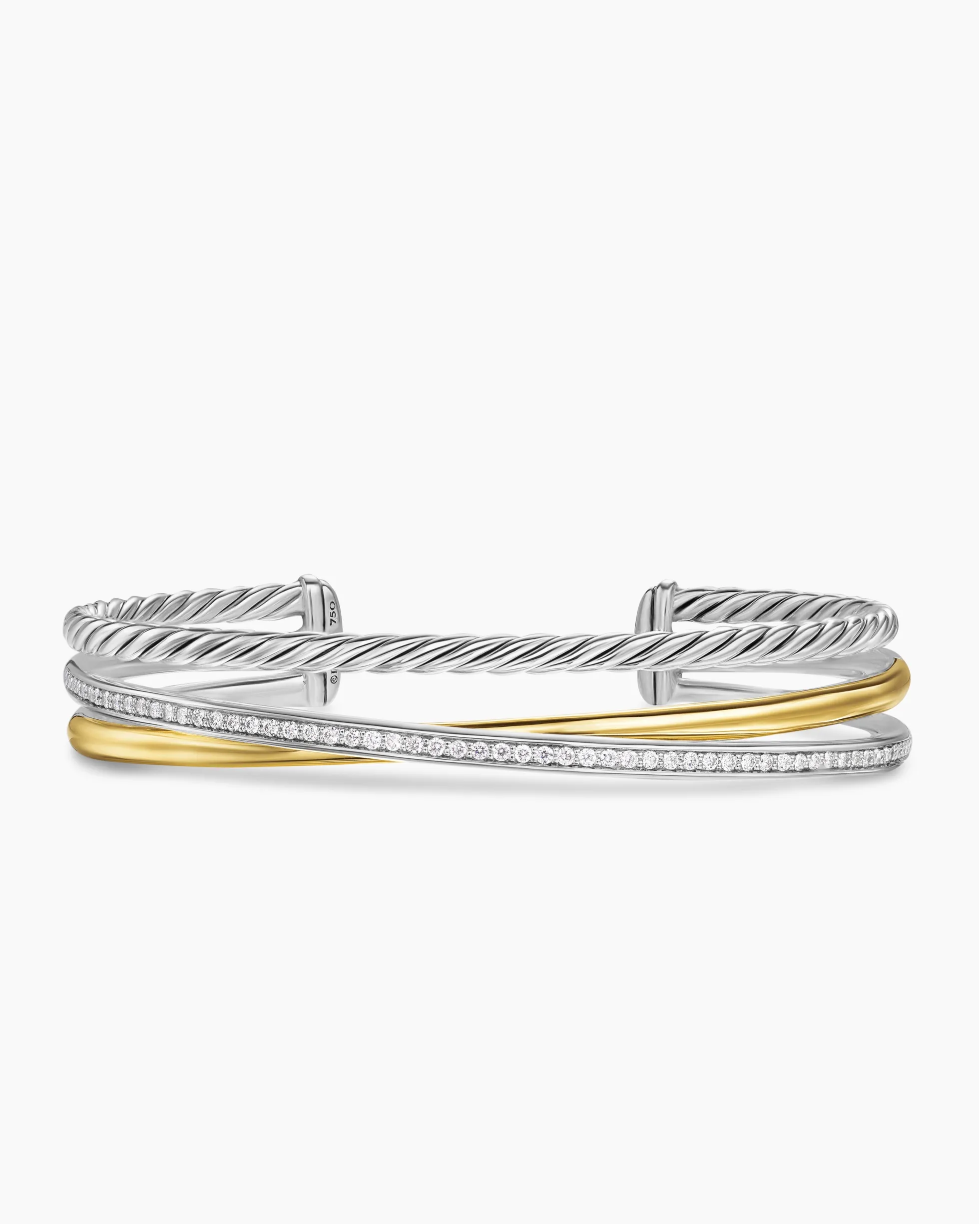 Crossover Three Row Bracelet Sterling Silver with 18K Yellow Gold and Diamonds, 11mm