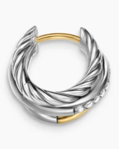 Crossover Three Row Huggie Hoop Earrings Sterling Silver with 18K Yellow Gold, 13mm