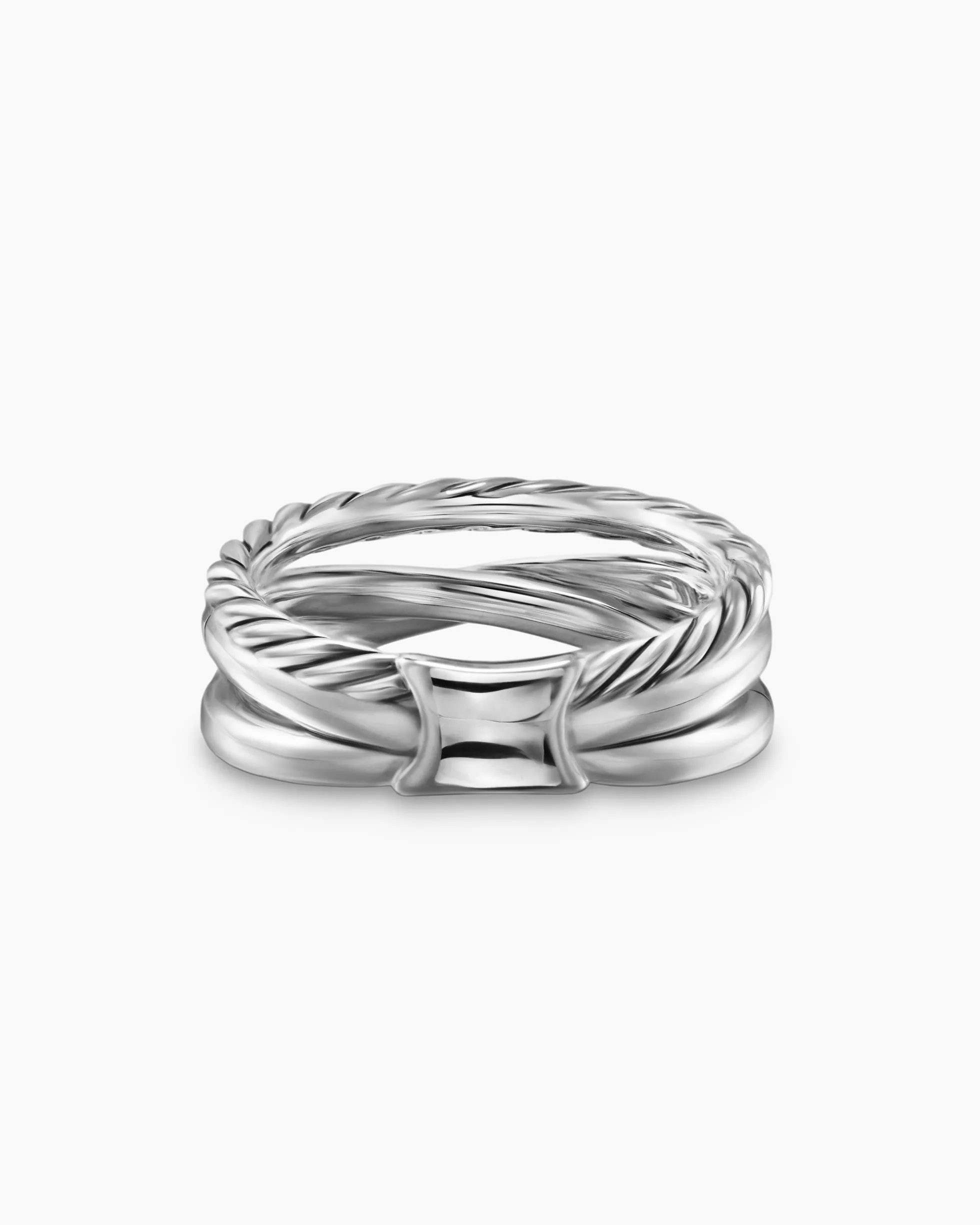 Crossover Three Row Ring Sterling Silver with 18K Yellow Gold and Diamonds, 7mm