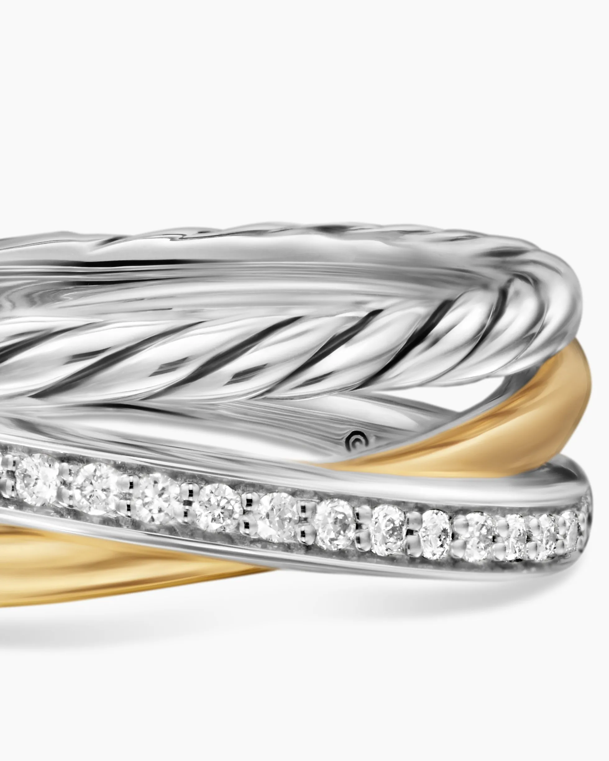 Crossover Three Row Ring Sterling Silver with 18K Yellow Gold and Diamonds, 7mm