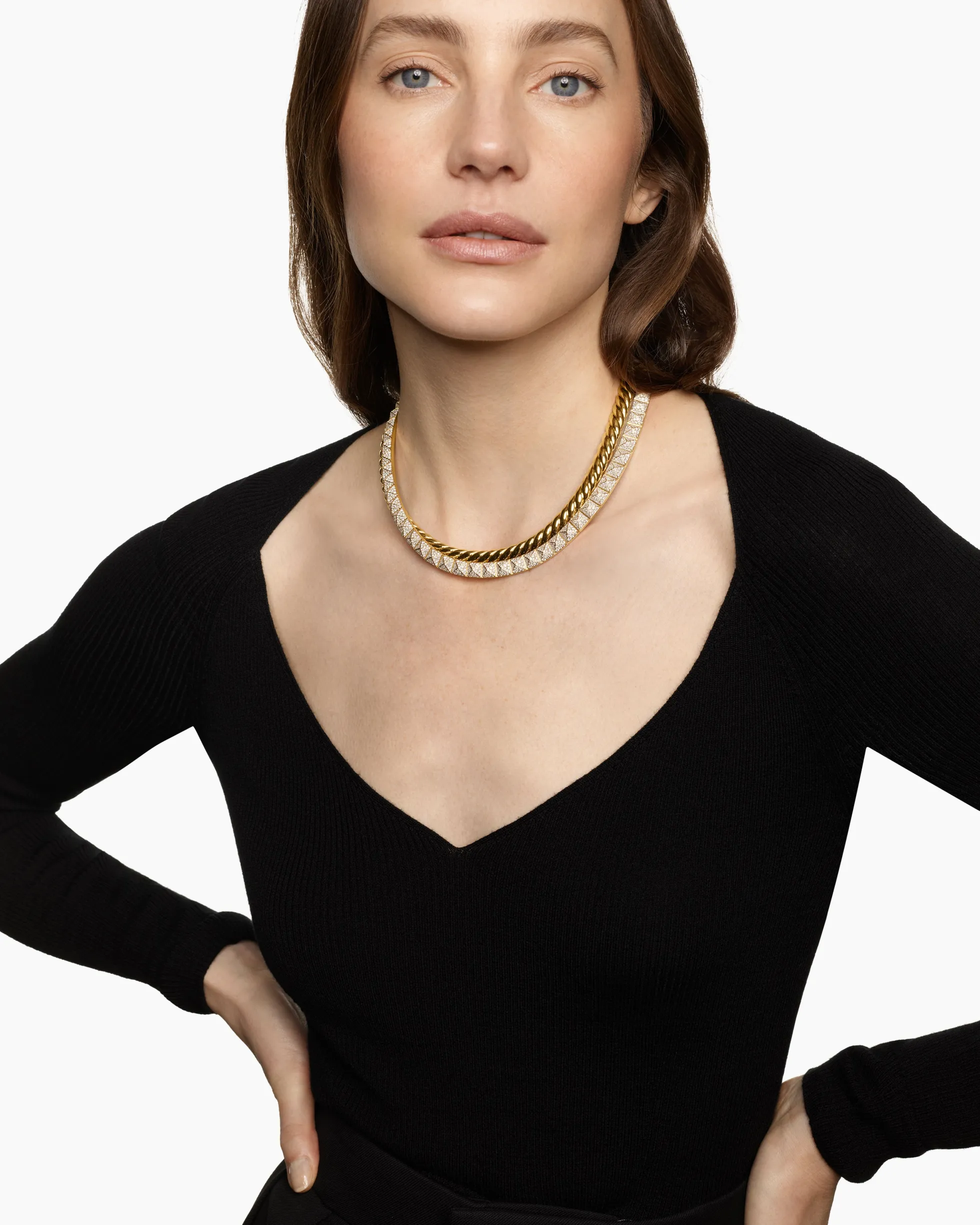 Crossover Trio Collar Necklace 18K Yellow Gold with Diamonds, 16.5mm