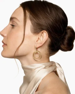 Crossover Trio Drop Earrings 18K Yellow Gold with Diamonds, 35mm