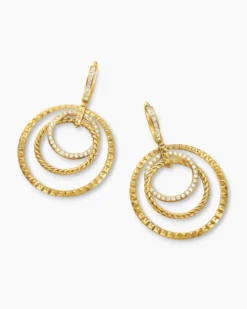 Crossover Trio Drop Earrings 18K Yellow Gold with Diamonds, 35mm