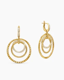 Crossover Trio Drop Earrings 18K Yellow Gold with Diamonds, 35mm