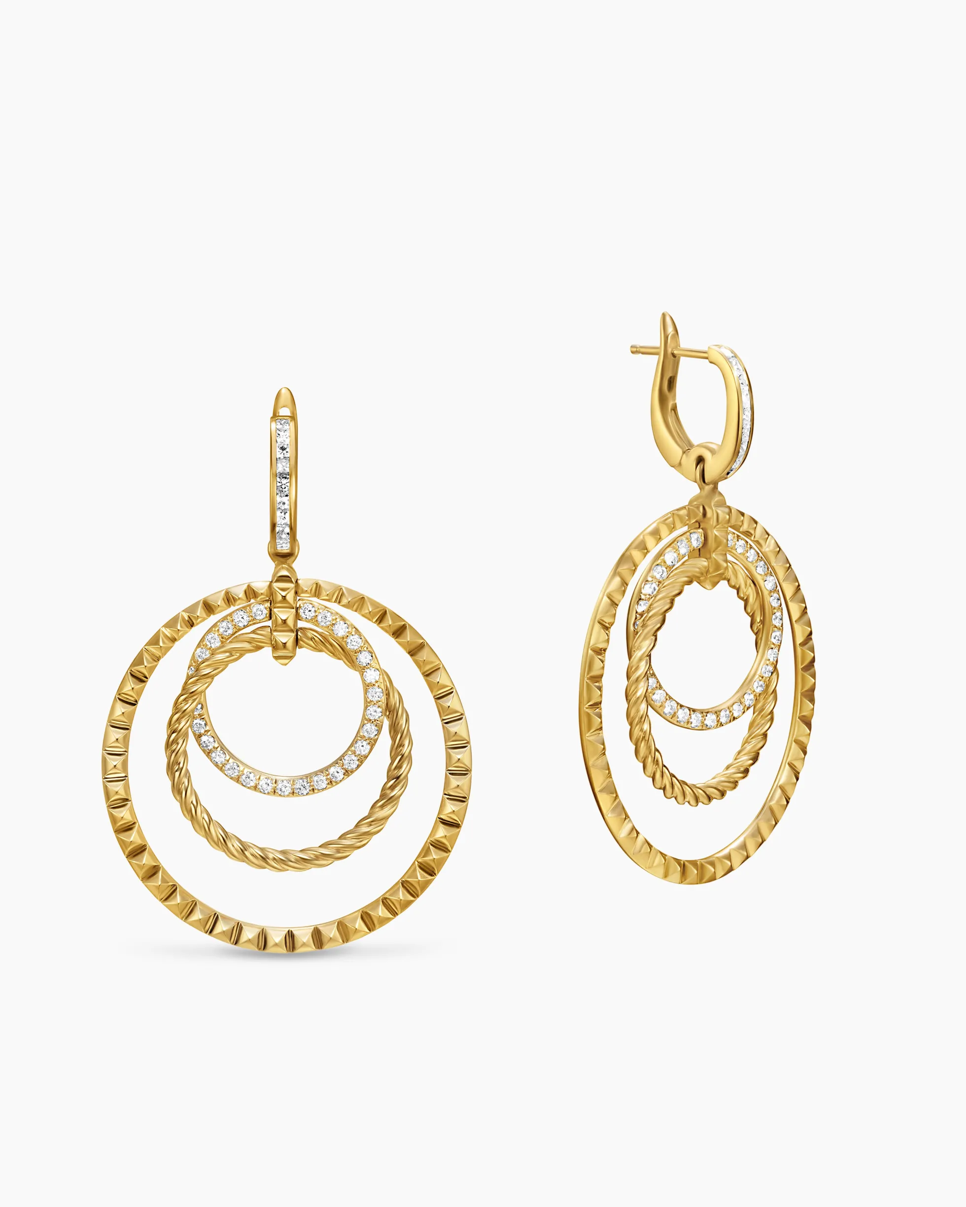 Crossover Trio Drop Earrings 18K Yellow Gold with Diamonds, 35mm