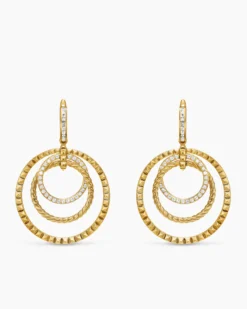 Crossover Trio Drop Earrings 18K Yellow Gold with Diamonds, 35mm
