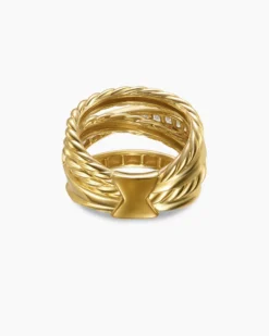 Crossover Trio Four Row Ring 18K Yellow Gold with Diamonds, 15mm