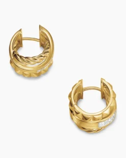 Crossover Trio Huggie Hoop Earrings 18K Yellow Gold with Diamonds, 15.1mm