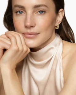 Crossover Trio Huggie Hoop Earrings 18K Yellow Gold with Diamonds, 15.1mm