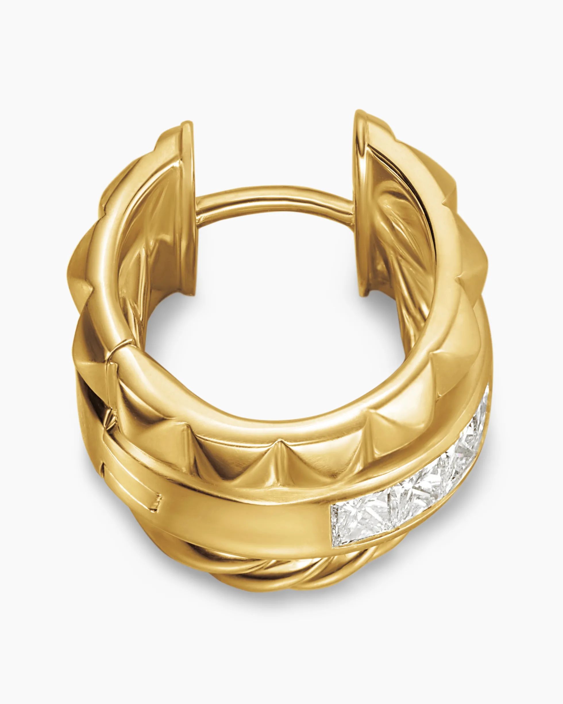 Crossover Trio Huggie Hoop Earrings 18K Yellow Gold with Diamonds, 15.1mm