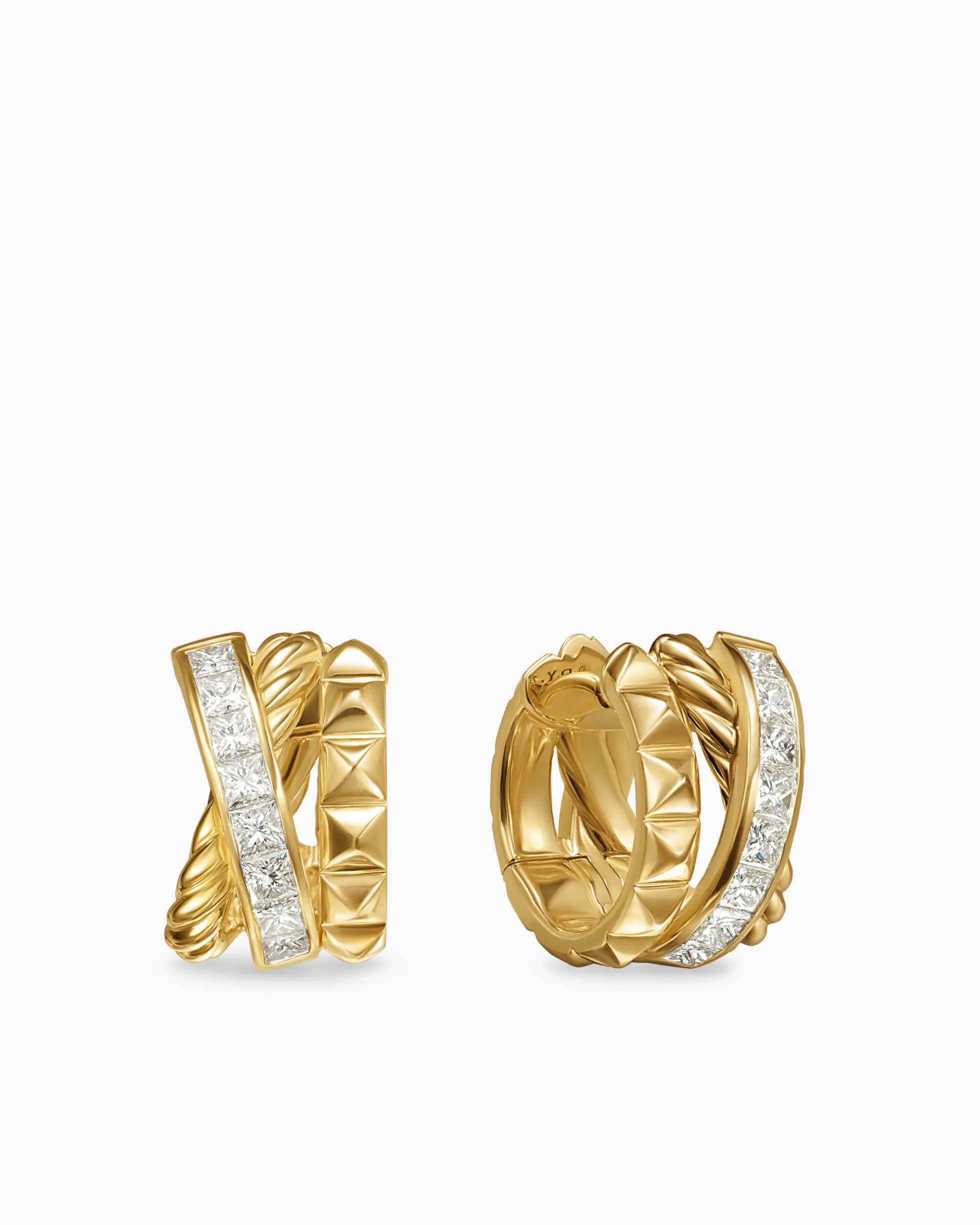 Crossover Trio Huggie Hoop Earrings 18K Yellow Gold with Diamonds, 15.1mm