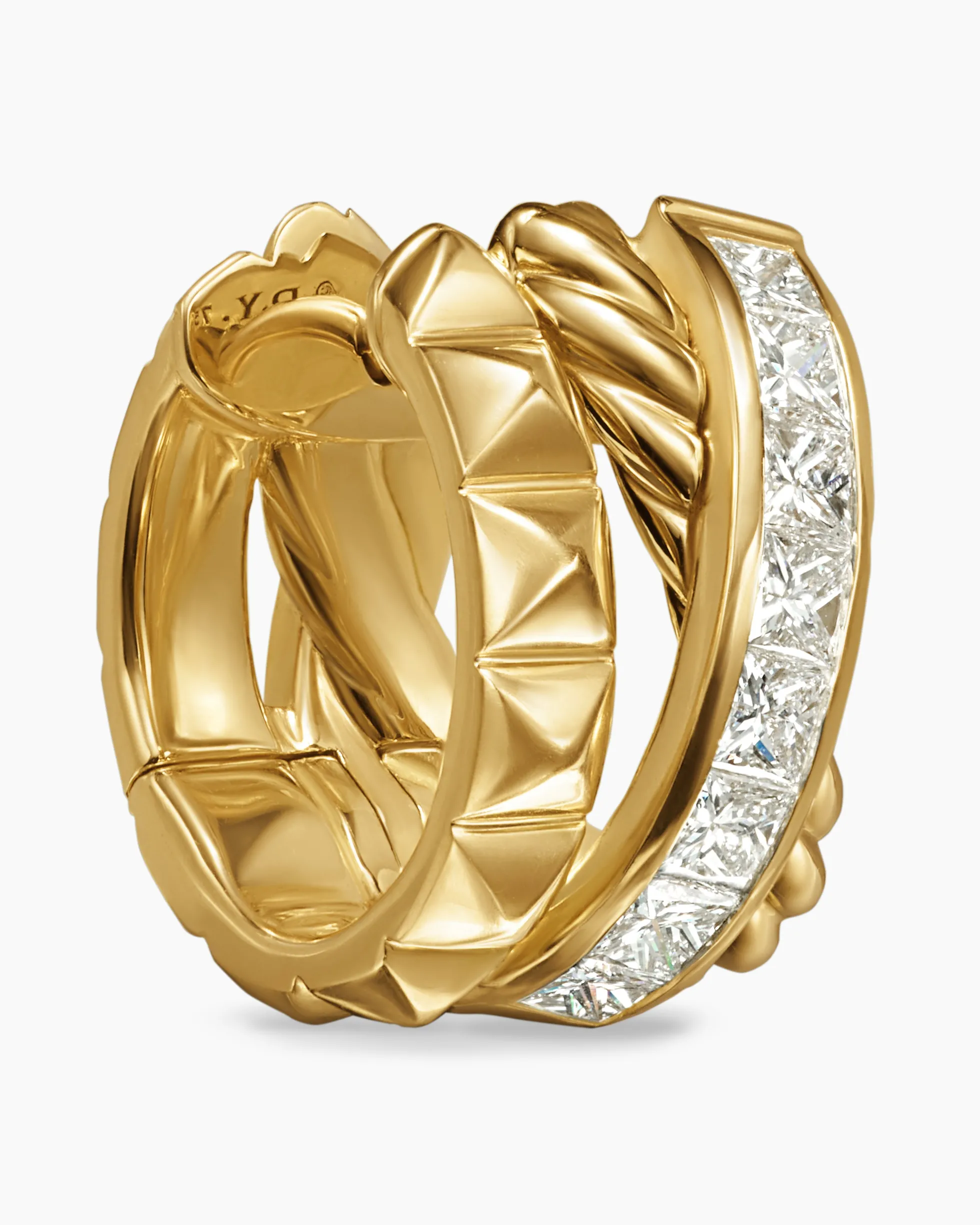 Crossover Trio Huggie Hoop Earrings 18K Yellow Gold with Diamonds, 15.1mm
